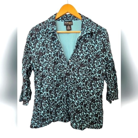 Coldwater Creek Tops - Style & Co Blue and Black Lace Blouse Size 1X